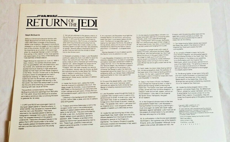 Star Wars Return of the Jedi Portfolio Ralph McQuarrie 1983 20 Plates 11X15 NM