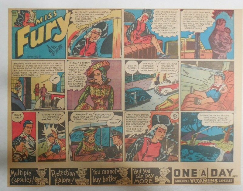 Miss Fury Sunday by Tarpe Mills from 12/17/1944 Size: 11 x 15  Very Rare Year #4