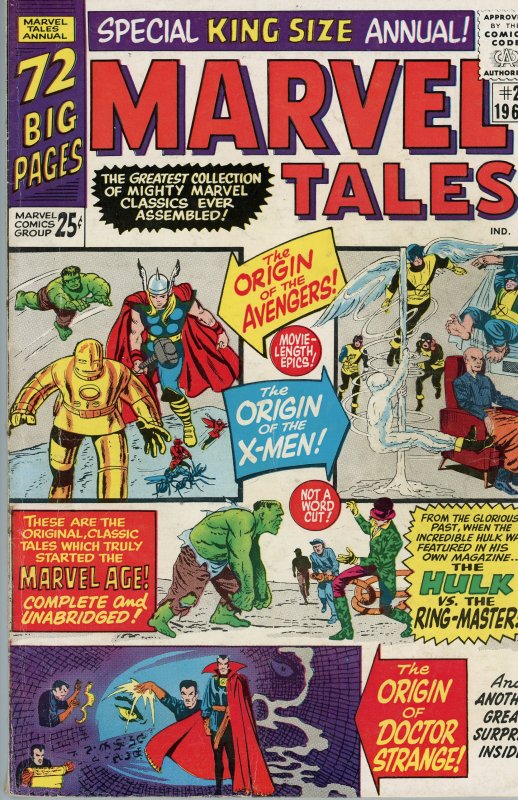 Marvel Tales 2  VG/F 1965  Nice Copy!  Reprints Avengers 1, X-Men 1 and others!