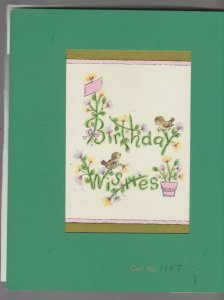 BIRTHDAY WISHES Cute Birds on Branch w/ Flowers 8x10 Greeting Card Art #B8132