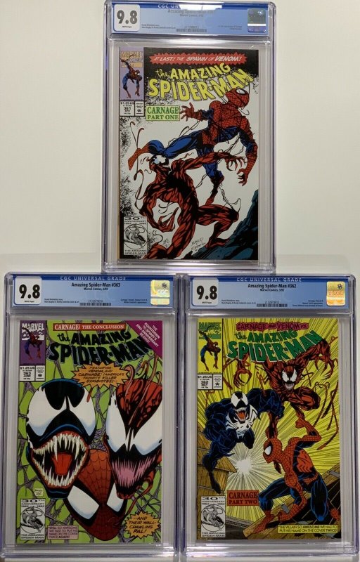 Amazing Spider-man 361 362 363 All Cgc 9.8 White Pages 1st Carnage Set! 