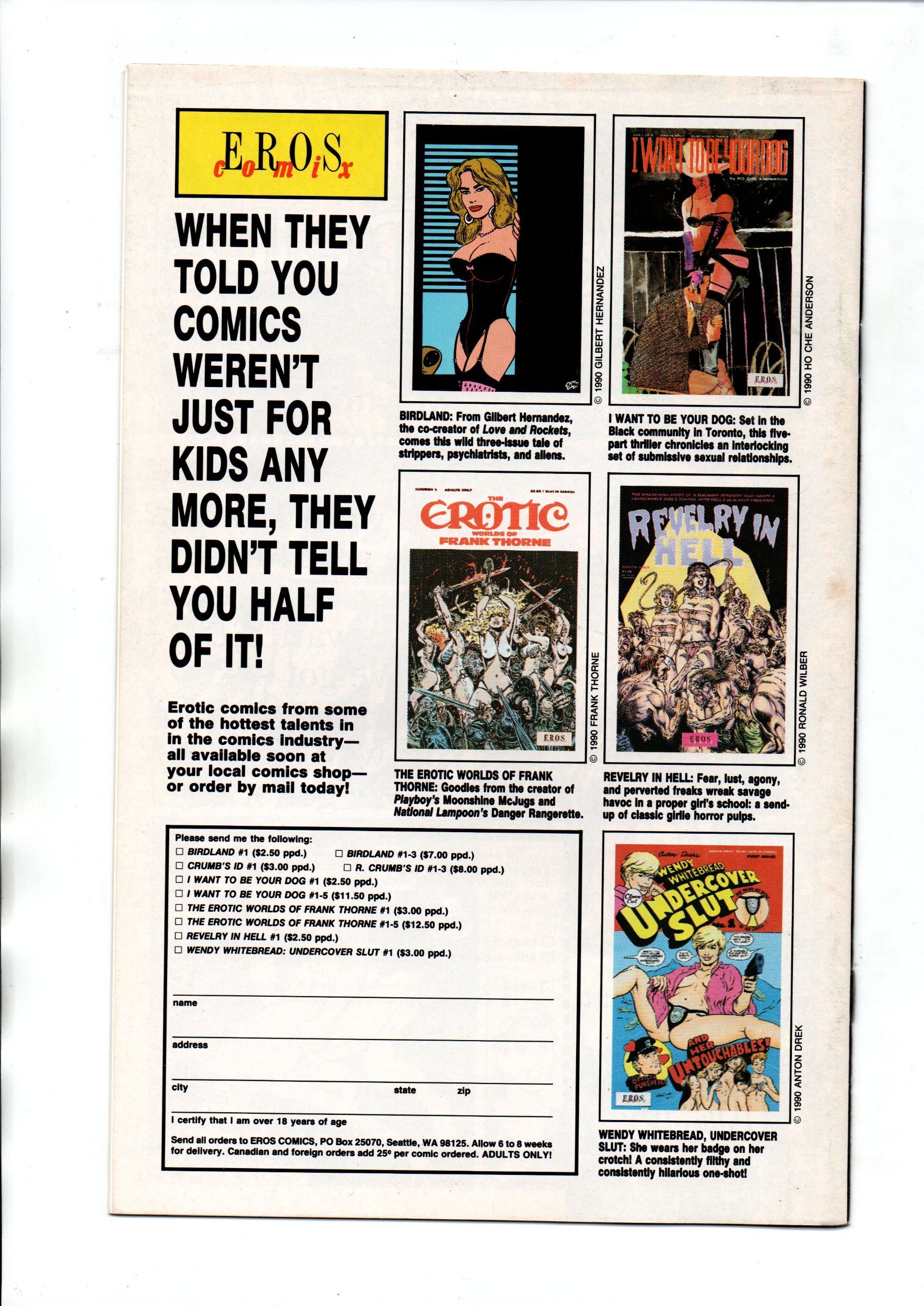 Birdland 1 Eros Comix 1990 VF/NM Comic Books Copper Age, Eros Comix, Adult /