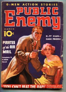 PUBLIC ENEMY 1936 March Hero Pulp Magazine-Hugh B. Cave