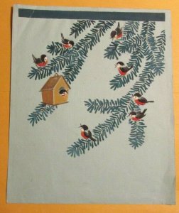 CHRISTMAS 7 Birds in Pine Branches w/ Bird House 7.5x9 Greeting Card Art #10Y