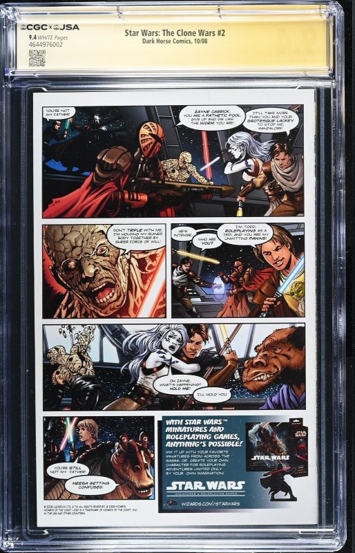 Star Wars: Clone Wars #2 10/08 signed Eckstein, Taylor & Lanter Graded CGC 9.4