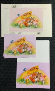 BIRTHDAY Fox Mouse Koala Turtle Bird 8.5x5.5 Greeting Card Art #7024 w/ 5 Cards