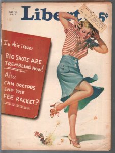 MAG: Liberty 7/10/1937-fireworks pin-up girl cover-George Bruce-pulp fiction-...