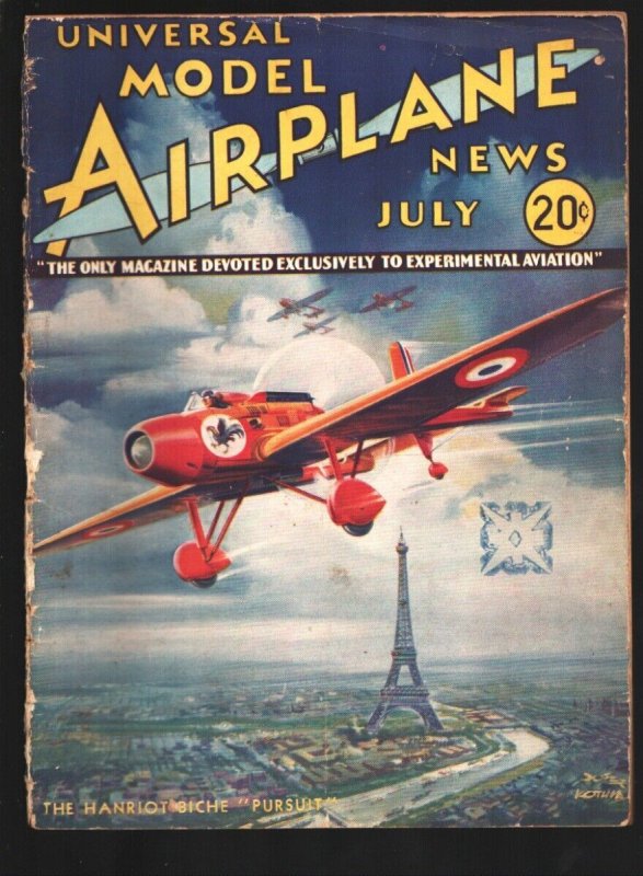 Model Airplane News 7/1934-Eiffel Tower pulp style Kotula cover art-Military ...