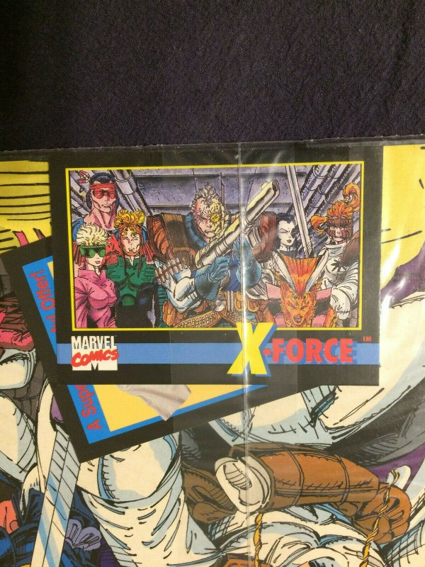 X-Force #1 Marvel Comics NM 1st Collector's Item In Pack. Trader's Card (1991)