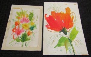 BIRTHDAY Orange & Yellow Flowers 6.5x9.5 LOT of 2 Greeting Card Art #8732 9852