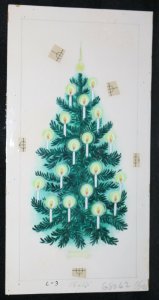 Original Christmas Greeting Card Art - 1962 X-Mas Tree with White Candles