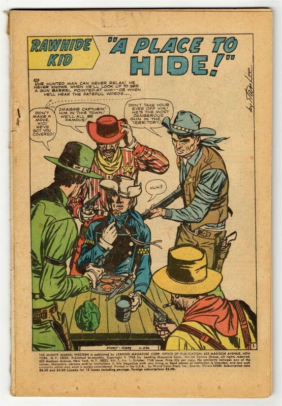 Mighty Marvel Western #1 ORIGINAL Vintage 1968 Marvel Comics Rawhide Kid 