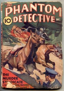 Phantom Detective Pulp 12/1938- horse racing skeleton cover- Murder Syndicate