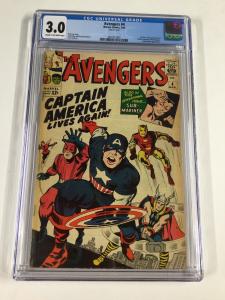Avengers 4 Cgc 3.0 1st Silver Age Appearance Of Captain America Marvel
