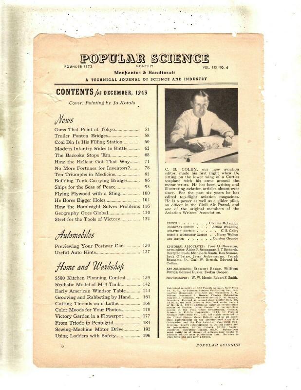 Popular Science Magazine Vol. # 133 # 6 December 1943 C.B. Colby Sci-Fi JL35