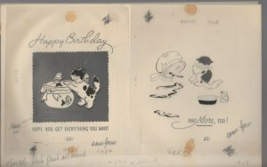 HAPPY BIRTHDAY Cute Kitten w/ Fish in Bowl 2-Panel 11x7 Greeting Card Art #747