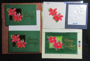 PROSPEROUS NEW YEAR Red Poinsettias 8.5x6 Greeting Card Art #X8055 w/ 23 Cards