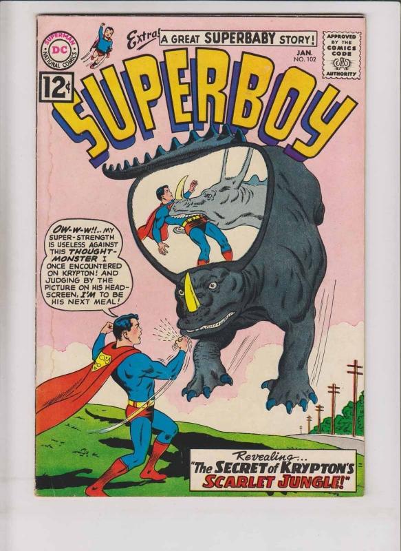 Superboy #102 FN- january 1963 - silver age dc comics - krypton's scarlet jungle