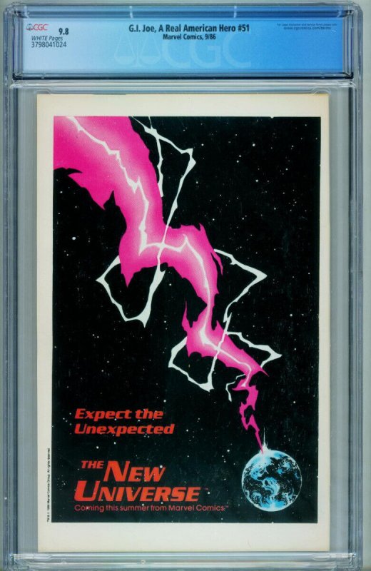 G.I. JOE #51 // CGC 9.8 // 1986 1st ZANDAR // comic book // 3798041024