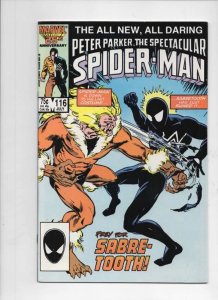 Peter Parker SPECTACULAR SPIDER-MAN #116 NM- Sabre-Tooth 1976 1986 more in store
