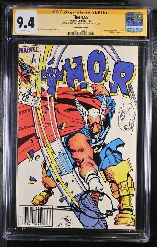 Thor (1983) # 337 (CGC 9.4 SS) Signed & Sketch Walt Simonson * Newsstand Edition