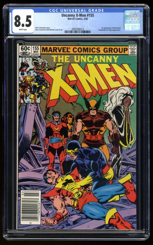 Uncanny X-Men #155 CGC VF+ 8.5 White Pages Newsstand Variant 1st Brood!