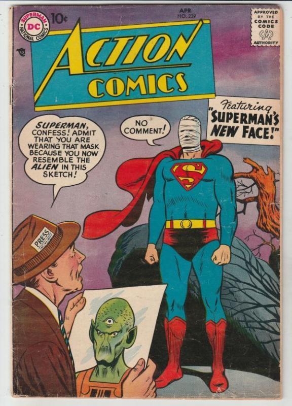 Action Comics 239 Strict 6.5 FN+ Mid-High-Grade(Apr-58) -Superman's New Face !