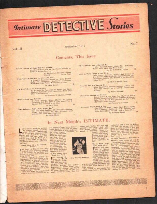 Intimate Detective Stories 9/1942Killer With the Werewolf Foot-How to operate...