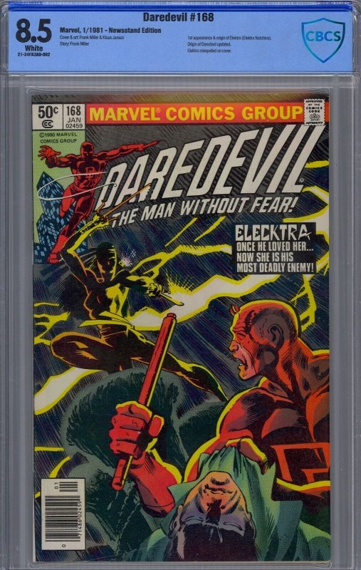 DAREDEVIL #168 CBCS 8.5 1ST ELEKTRA FRANK MILLER NEWSSTAND WHT PGS NOT CGC