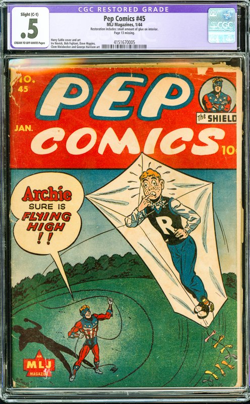 Pep Comics #45 (1944) CGC Graded .5 (Restored)