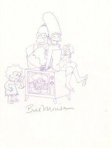 The Simpsons Family with Bart Stuck in the TV Pencil Promo Art by Bill Morrison