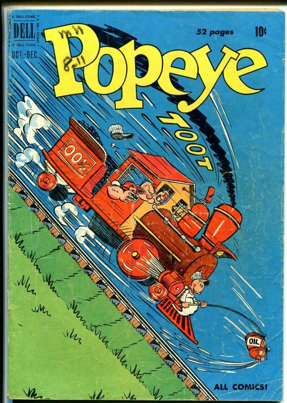 Popeye #14 1950-Dell-train cover-Wimpy-Sweet Pea-Olive Oyl-VG 