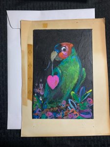 HAPPY VALENTINES DAY Painted Bird w/ Pink Heart 9x12 Greeting Card Art V3909