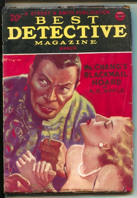 Best Detective 3/1934-John Drew bondage cover-Thubway Tham-Johnston McCulley-VG