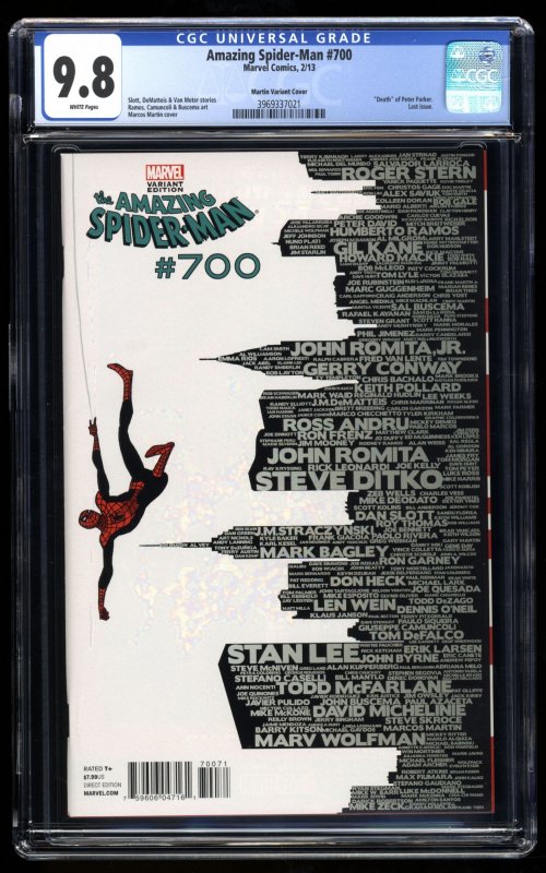 Amazing Spider-Man #700 CGC NM/M 9.8 White Pages Skyline Variant