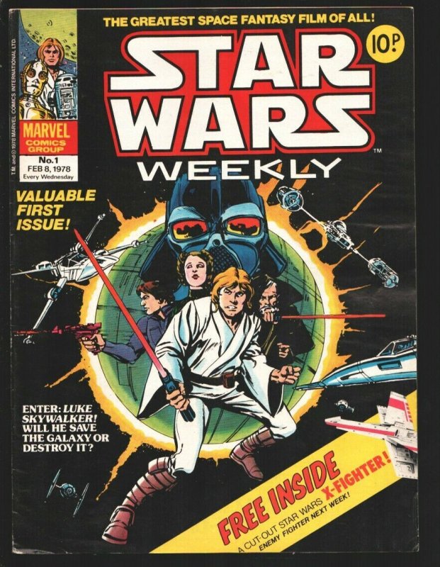 Star Wars Weekly #1 1978-1st issue-X-fighter insert-Rare & historic-Published...