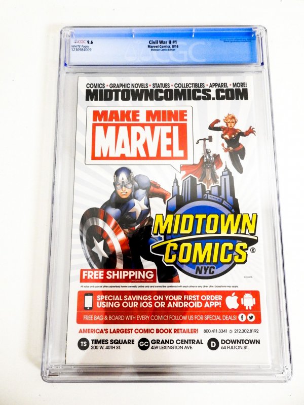 Civil War II #1 Midtown Comics Cover (2016) CGC 9.6!