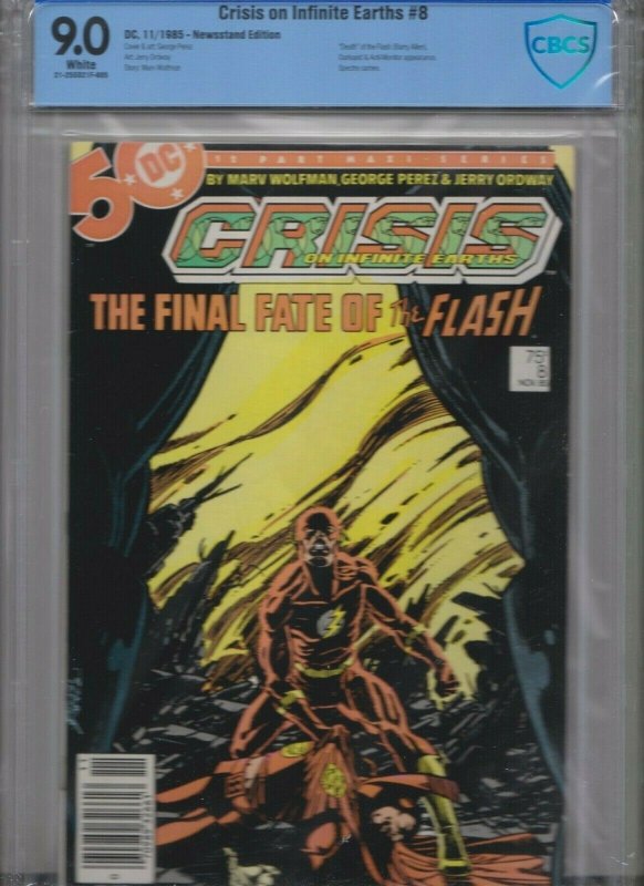 CRISIS ON INFINITE EARTHS #8 CGC 9.0 WHITE DC 11/85 / NEWSSTAND