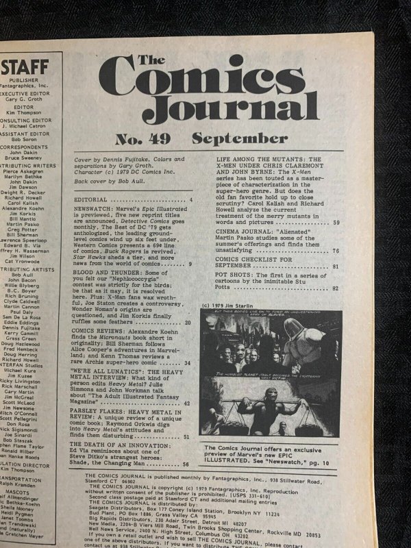 1979 COMICS JOURNAL Magazine #49 FN+ 6.5 Steve Ditko Shade / Heavy Metal
