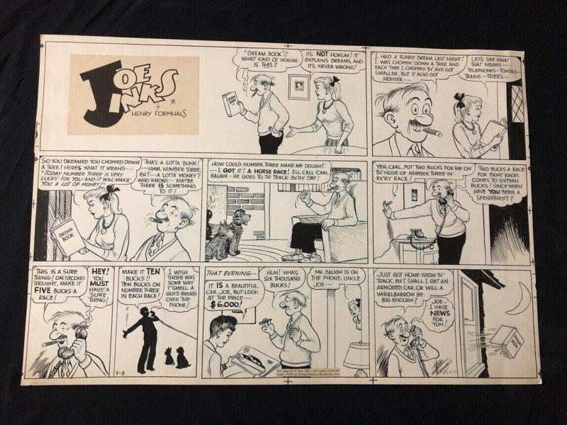 Joe Jinks Original Sunday Comic Strip Art- 3/8/53 - Formhals art