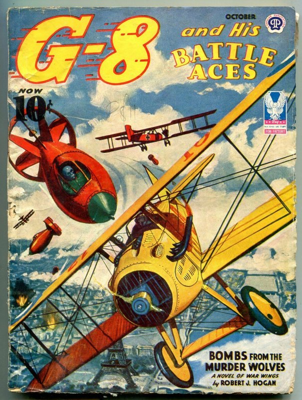 G-8 and His Battle Aces Pulp October 1943-Bombs from the Murder Wolves VG