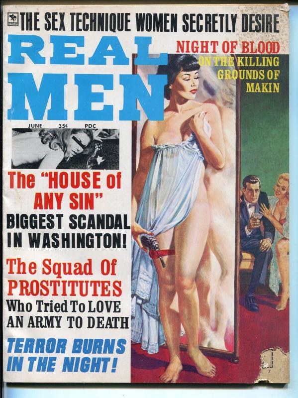 Real Men 7/1966-pulp-Carmen Mirache cheesecake-House of any Sin-blood-terror-G