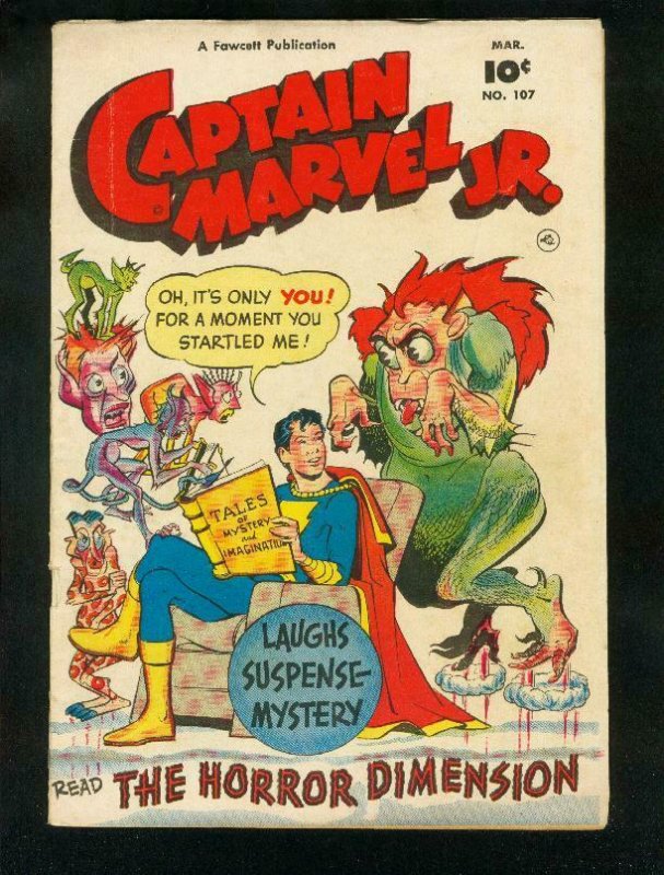 CAPTAIN MARVEL JR #107 1952-HORROR ISSUE-MONSTER COVER-FAWCETT-vg/fn VG/FN