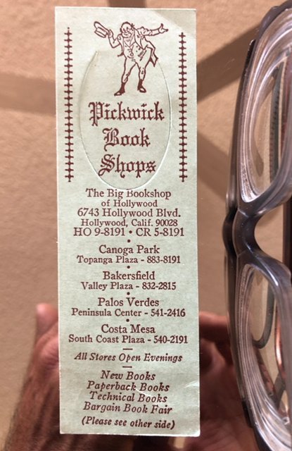 Pickwick book shops of Hollywood(defunct) bookmark 1940-50s!