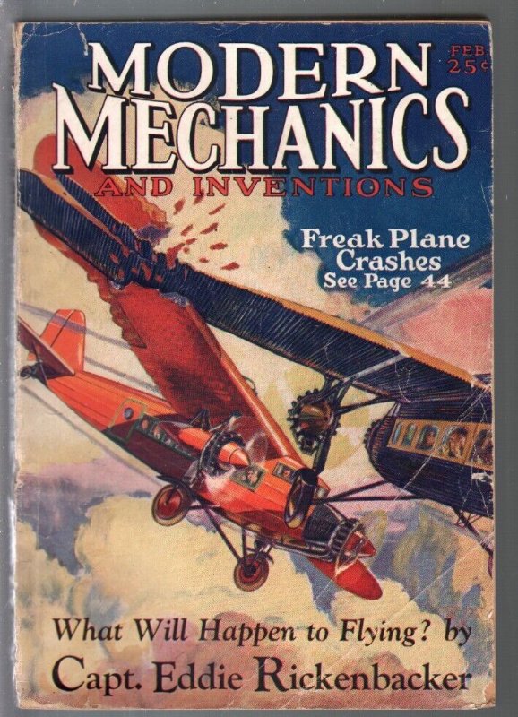 Modern Mechanics and Inventions 2/1929-Fawcett-ERB-Capt Rickenbacker-VG-