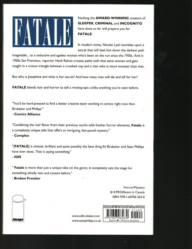 Fatale Vol. # 1 Death Chases Me Image Comic Book TPB Graphic Novel J402