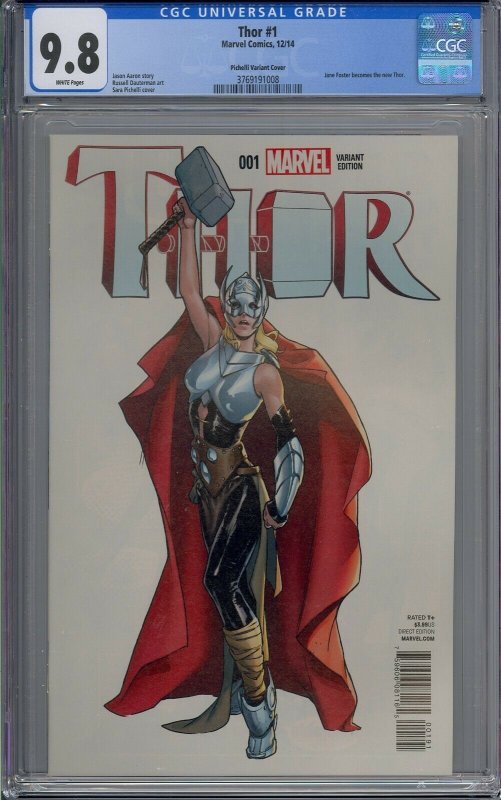 THOR #1 CGC 9.8 SARA PICHELLI VARIANT COVER JANE FOSTER BECOMES NEW THOR
