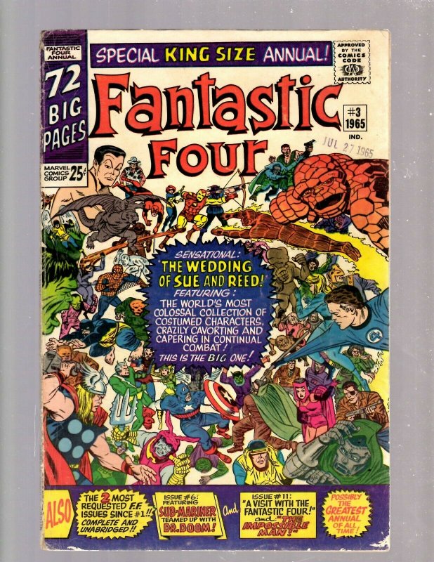 Fantastic Four Annual # 3 FN Marvel Comic Book Wedding Reed & Sue Avengers JK7