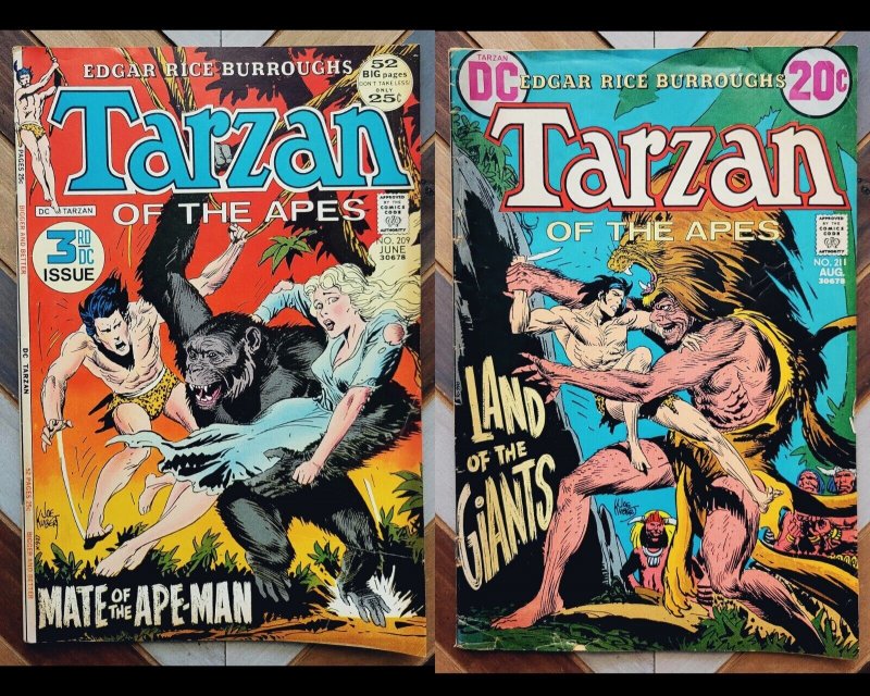 TARZAN #209, 211 (DC 1972) Last GIANT! Burroughs JOE KUBERT Covers + HAL FOSTER