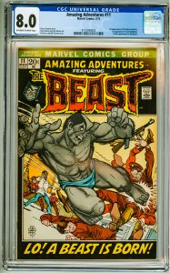 Amazing Adventures #11 (1972) CGC 8.0! OWW Pages! 1st Appearance of the Beast!